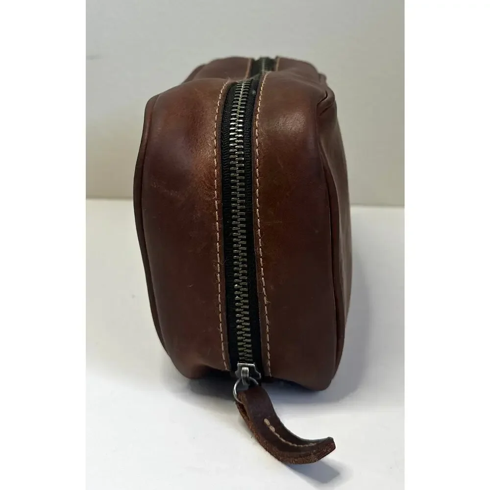 Vintage Men's Oiled Leather Brown Multi Compartment Toiletry/Travel/Gym Bag